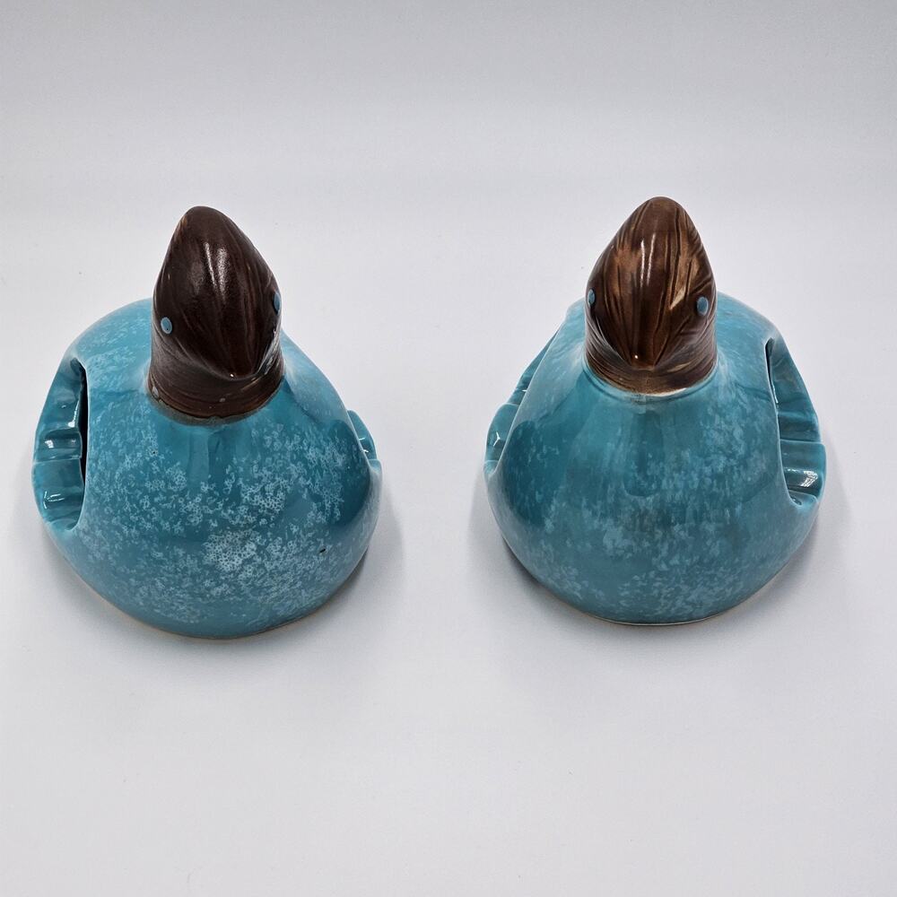 Set of 2 Tilso Japan Vintage Stylized Blue Bird Ashtrays Tea Light Holders MCM